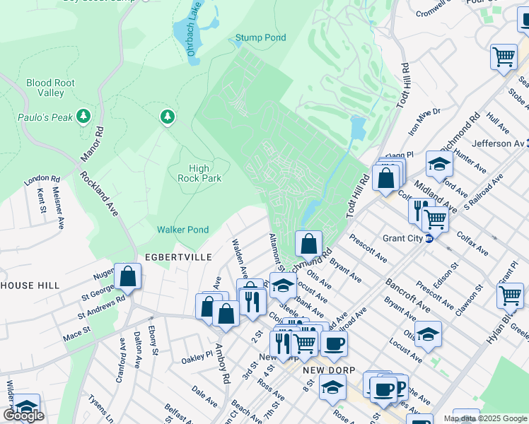 map of restaurants, bars, coffee shops, grocery stores, and more near 218 Beacon Avenue in Staten Island