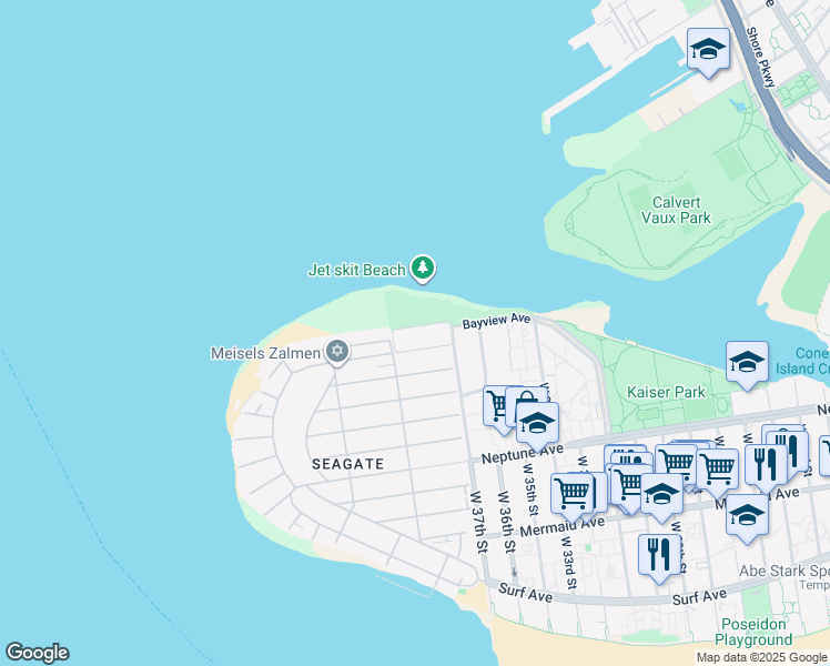map of restaurants, bars, coffee shops, grocery stores, and more near 3738 Bayview Avenue in Brooklyn
