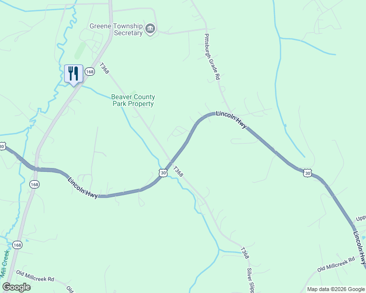 map of restaurants, bars, coffee shops, grocery stores, and more near 2624 U.S. 30 in Hookstown