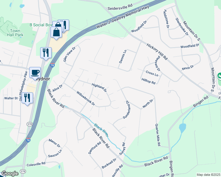 map of restaurants, bars, coffee shops, grocery stores, and more near 1536 Dixon Court in Bethlehem