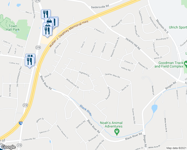 map of restaurants, bars, coffee shops, grocery stores, and more near 1536 Dixon Court in Bethlehem