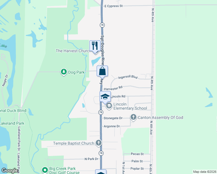 map of restaurants, bars, coffee shops, grocery stores, and more near 278-398 Ingersoll Boulevard in Canton
