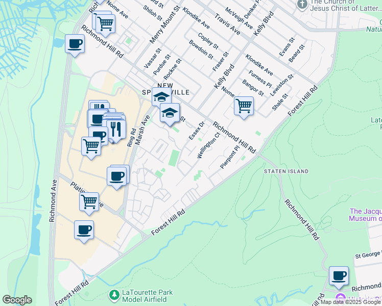 map of restaurants, bars, coffee shops, grocery stores, and more near 115 Essex Drive in Staten Island