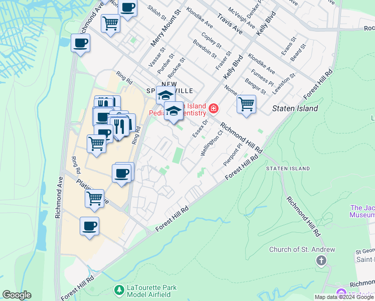 map of restaurants, bars, coffee shops, grocery stores, and more near 115 Essex Drive in Staten Island