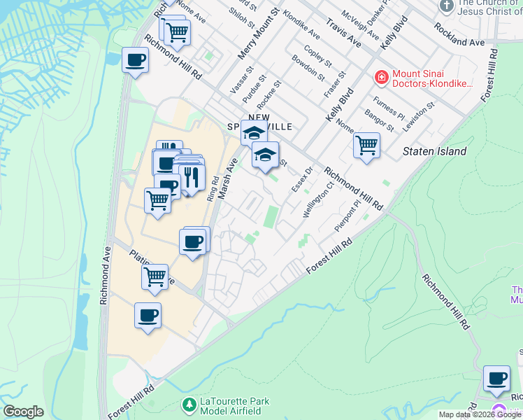 map of restaurants, bars, coffee shops, grocery stores, and more near 130 Devon Loop in Staten Island
