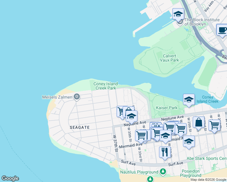 map of restaurants, bars, coffee shops, grocery stores, and more near 3522 Bayview Avenue in Brooklyn