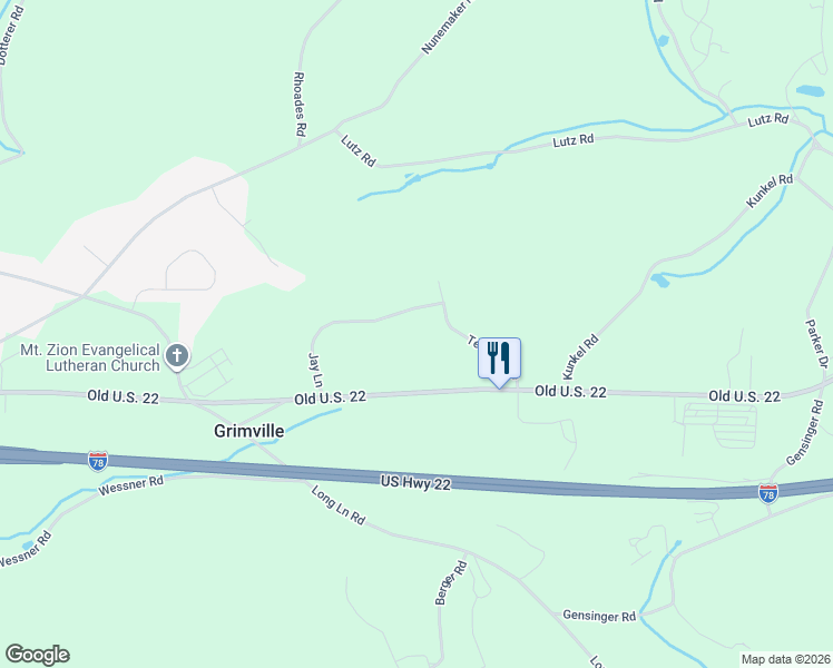 map of restaurants, bars, coffee shops, grocery stores, and more near 8 Jay Lane in Kutztown