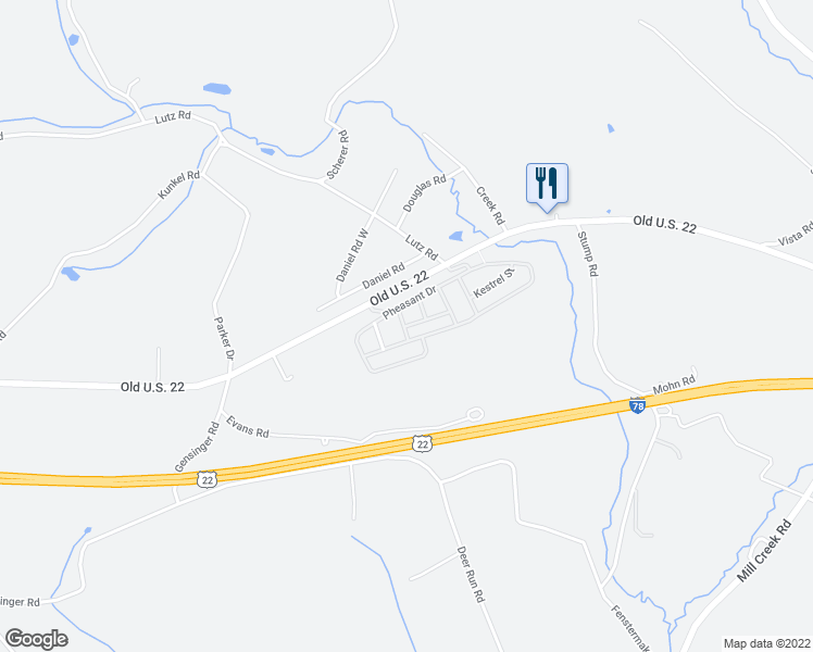 map of restaurants, bars, coffee shops, grocery stores, and more near 96 Mallard Street in Kutztown