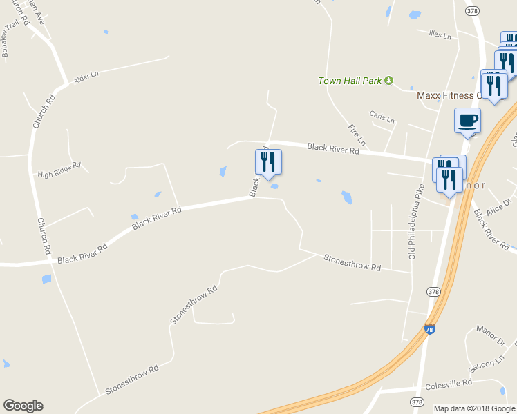 map of restaurants, bars, coffee shops, grocery stores, and more near 1284 Evergreen Drive in Bethlehem