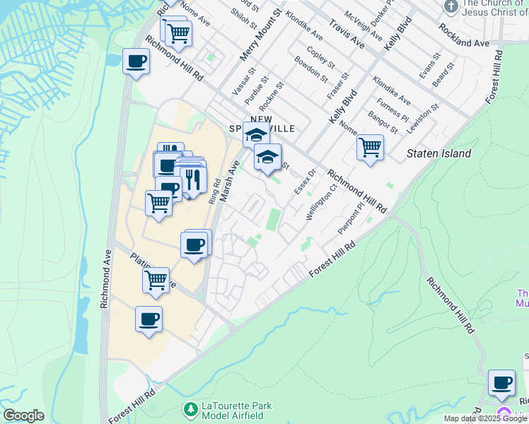 map of restaurants, bars, coffee shops, grocery stores, and more near 130 Devon Loop in Staten Island