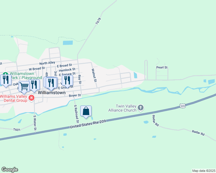 map of restaurants, bars, coffee shops, grocery stores, and more near 434 East Market Street in Williamstown