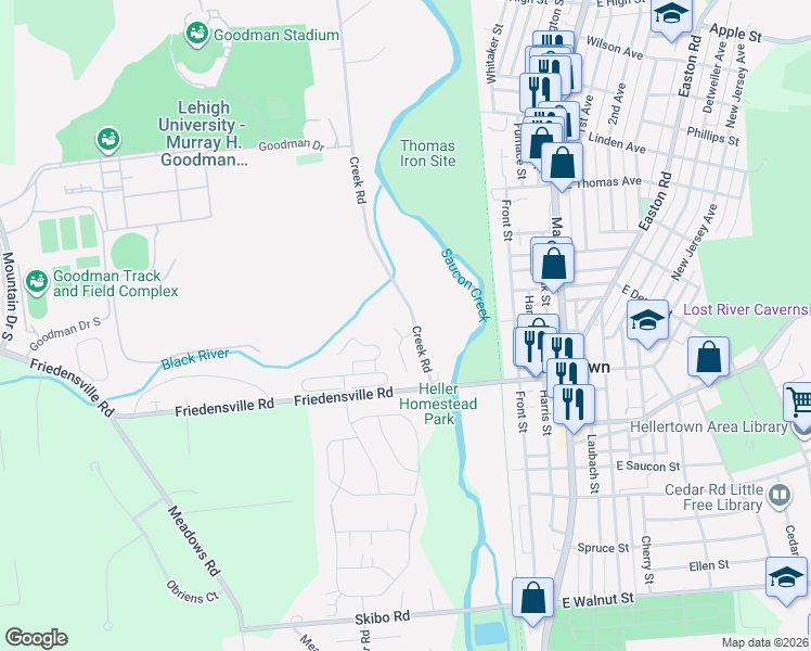 map of restaurants, bars, coffee shops, grocery stores, and more near 2024 Penstock Court in Bethlehem