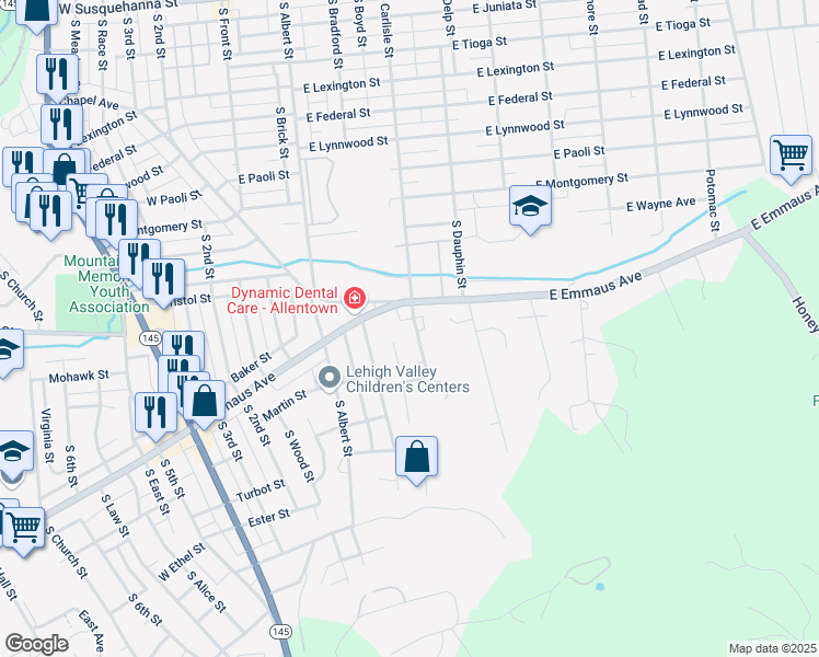 map of restaurants, bars, coffee shops, grocery stores, and more near 2209 Cypress Avenue in Allentown