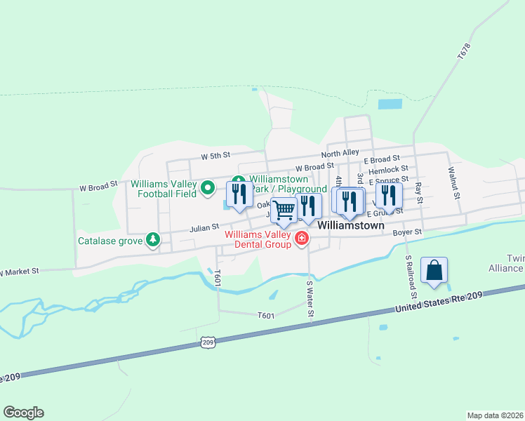 map of restaurants, bars, coffee shops, grocery stores, and more near 419 Julian Street in Williamstown