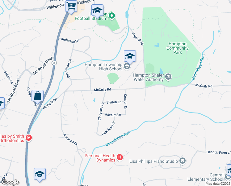 map of restaurants, bars, coffee shops, grocery stores, and more near 2930 McCully Rd in Hampton Township