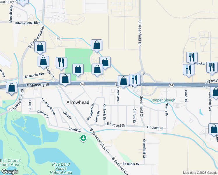 map of restaurants, bars, coffee shops, grocery stores, and more near 3109 East Mulberry Street in Fort Collins