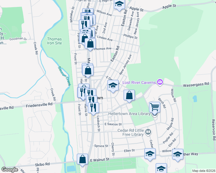 map of restaurants, bars, coffee shops, grocery stores, and more near 820 Detweiler Avenue in Hellertown