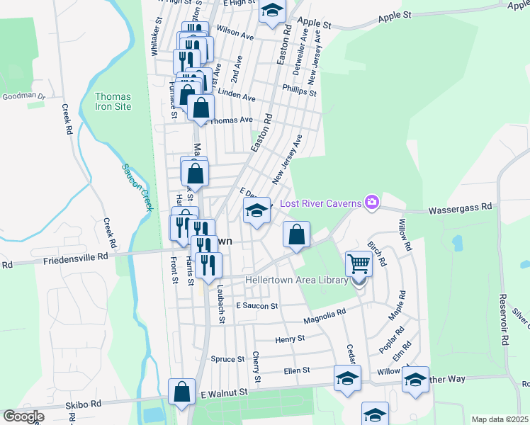 map of restaurants, bars, coffee shops, grocery stores, and more near 880 New Jersey Avenue in Hellertown