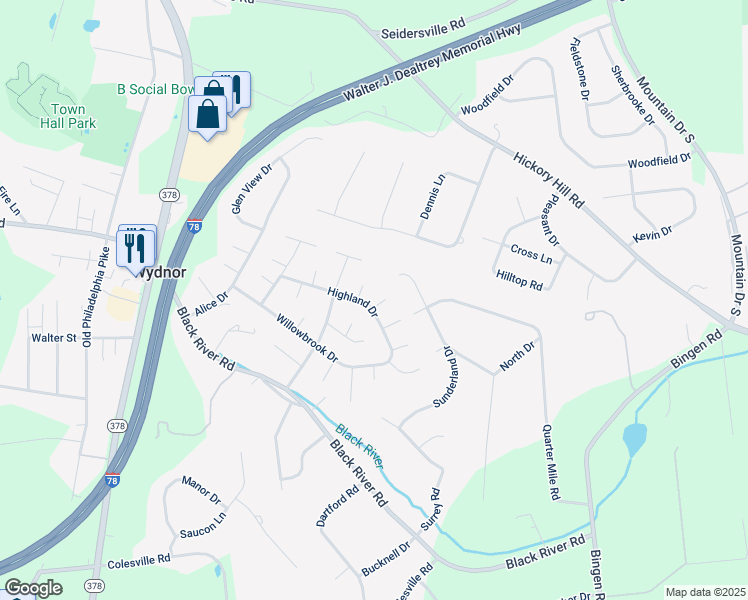 map of restaurants, bars, coffee shops, grocery stores, and more near 1531 Dixon Court in Bethlehem