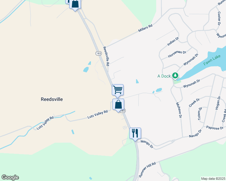 map of restaurants, bars, coffee shops, grocery stores, and more near 736 Pennsylvania 183 in Schuylkill Haven