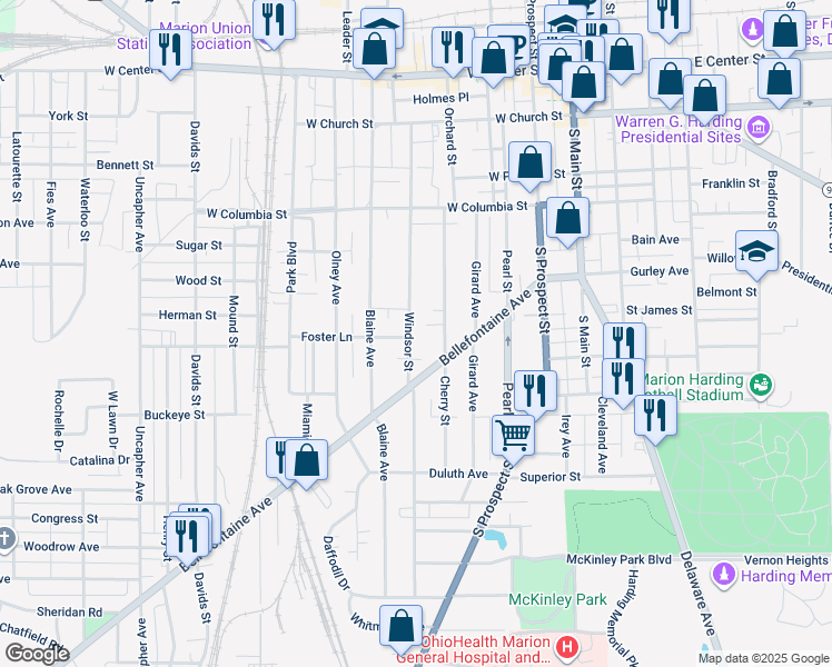 map of restaurants, bars, coffee shops, grocery stores, and more near 466 Windsor Street in Marion