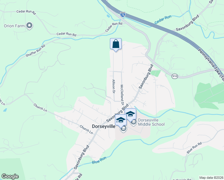 map of restaurants, bars, coffee shops, grocery stores, and more near 106 Allison Drive in Pittsburgh