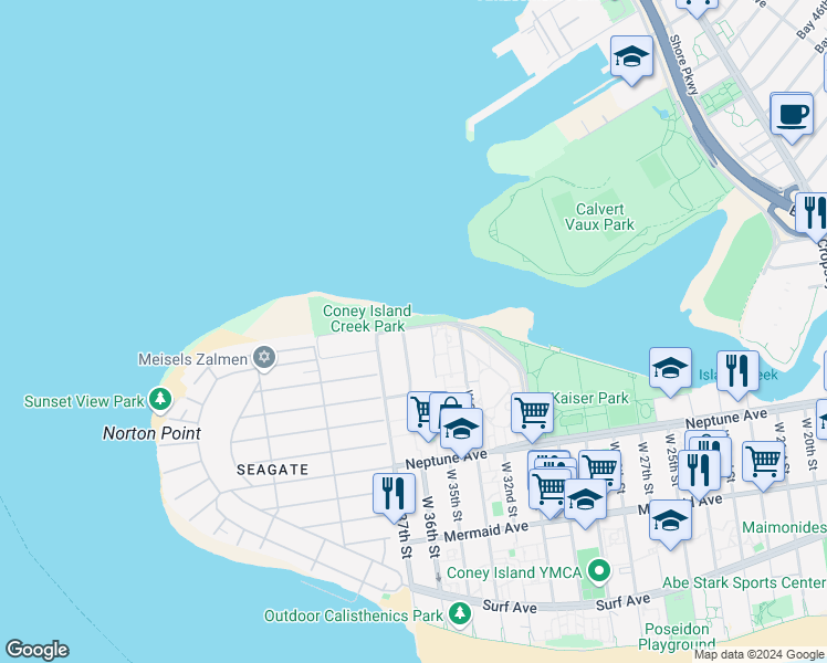 map of restaurants, bars, coffee shops, grocery stores, and more near 3522 Bayview Avenue in Brooklyn