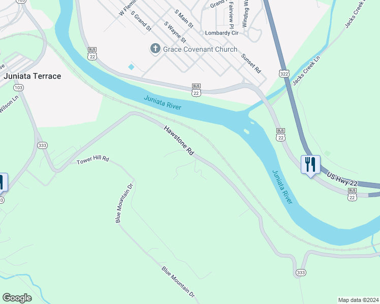 map of restaurants, bars, coffee shops, grocery stores, and more near 548 Hawstone Road in Lewistown