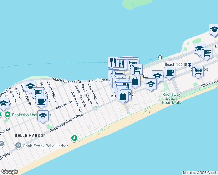 map of restaurants, bars, coffee shops, grocery stores, and more near 117-03 Newport Avenue in Queens