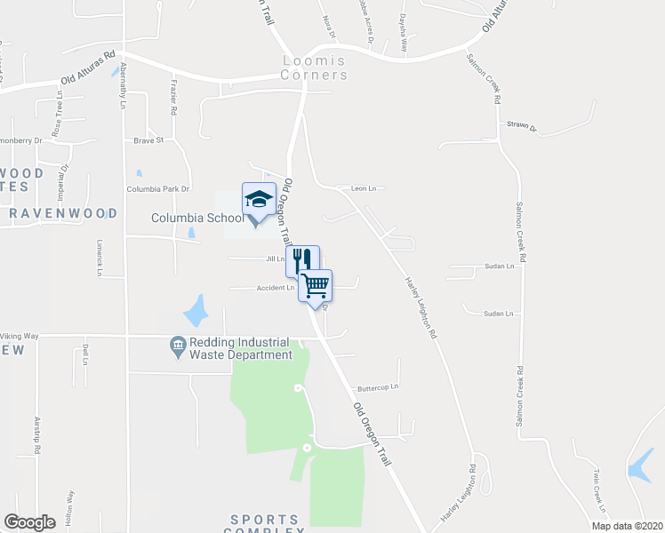 map of restaurants, bars, coffee shops, grocery stores, and more near 10105 North Star Drive in Redding