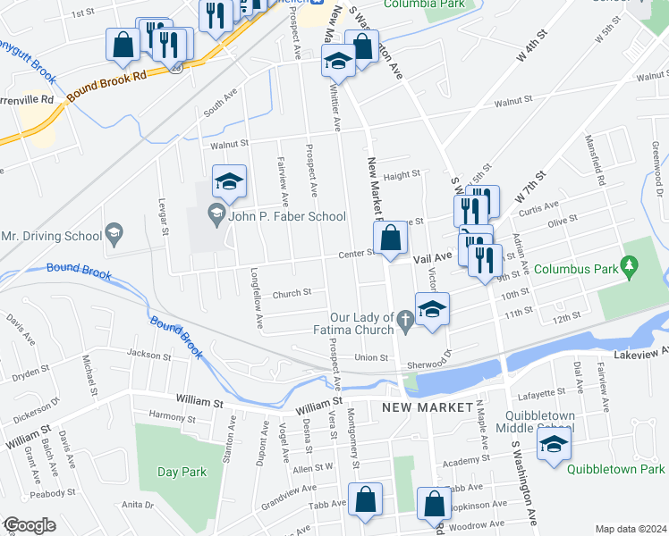 map of restaurants, bars, coffee shops, grocery stores, and more near 434 Whittier Avenue in Piscataway
