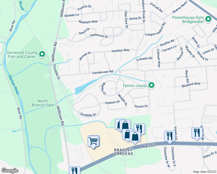 map of restaurants, bars, coffee shops, grocery stores, and more near 2001 Ackmen Court in Bridgewater Township