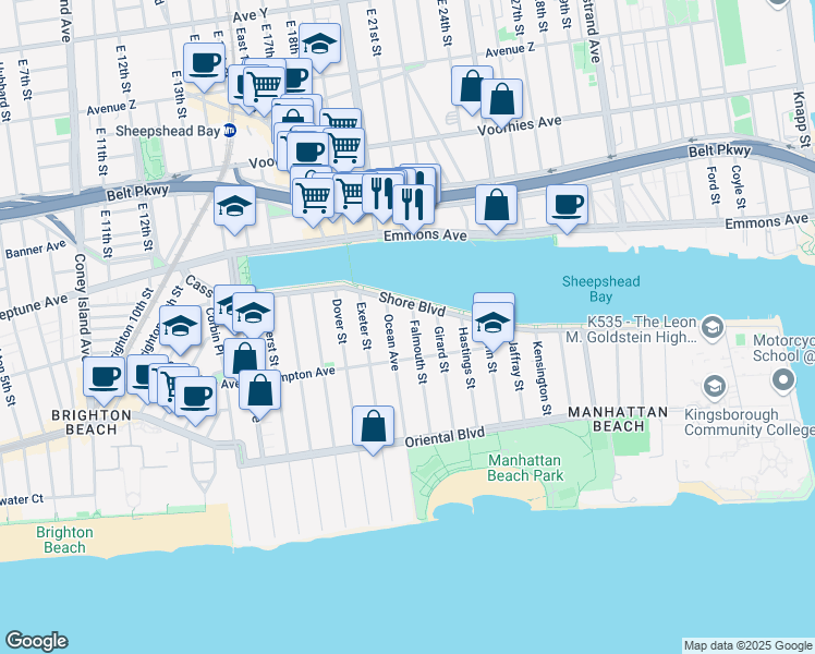 map of restaurants, bars, coffee shops, grocery stores, and more near 26 Falmouth Street in Brooklyn