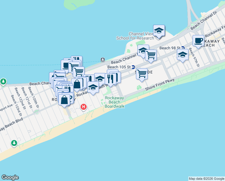 map of restaurants, bars, coffee shops, grocery stores, and more near 5 Curtis Court in Queens