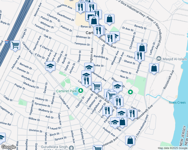 map of restaurants, bars, coffee shops, grocery stores, and more near 27 Hermann Avenue in Carteret