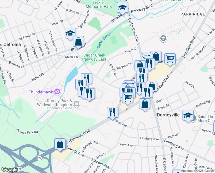 map of restaurants, bars, coffee shops, grocery stores, and more near 316 Haines Mill Road in Allentown