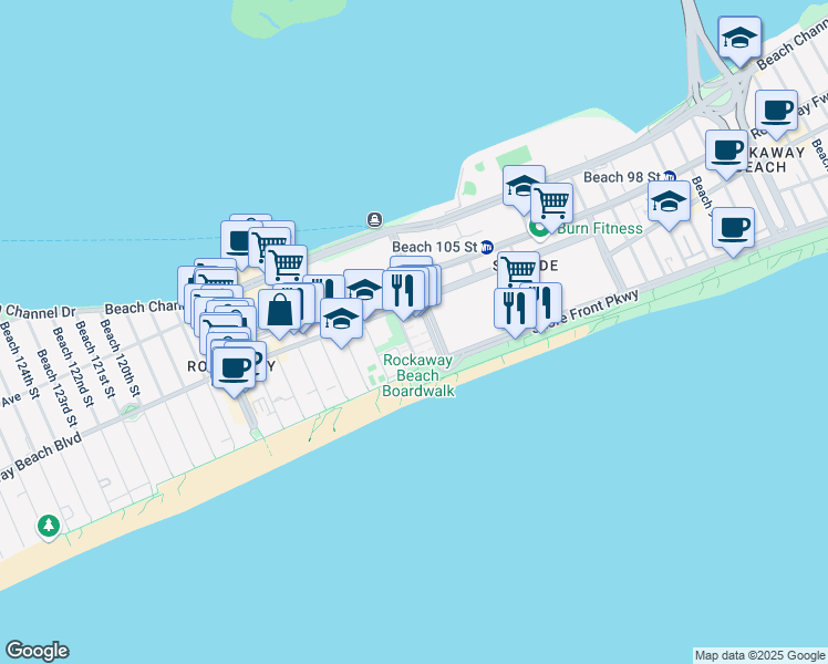 map of restaurants, bars, coffee shops, grocery stores, and more near 5 Curtis Court in Queens