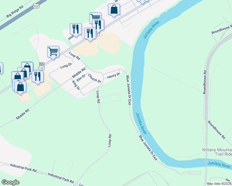 map of restaurants, bars, coffee shops, grocery stores, and more near 141 Fort Granville Lane in Lewistown