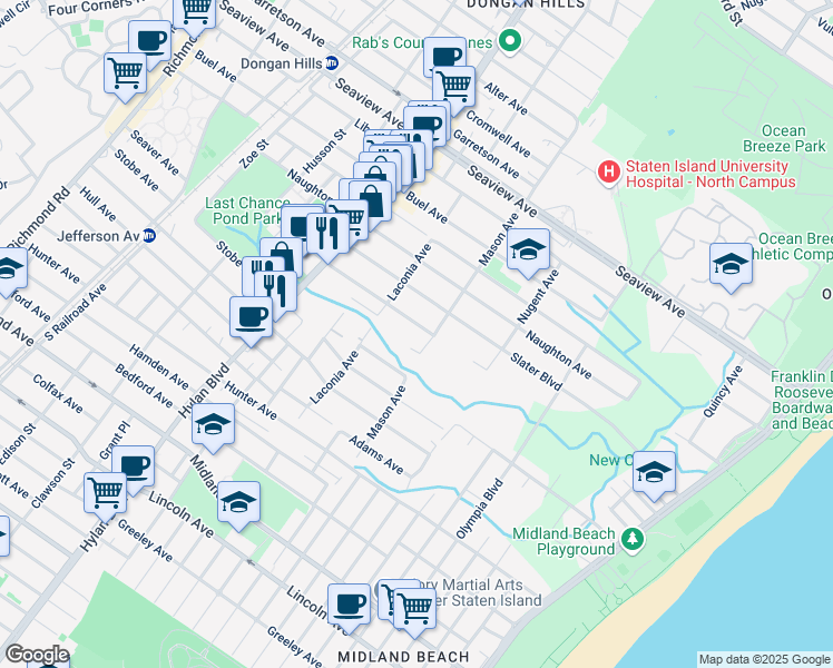 map of restaurants, bars, coffee shops, grocery stores, and more near 374 Seaver Ave in Staten Island