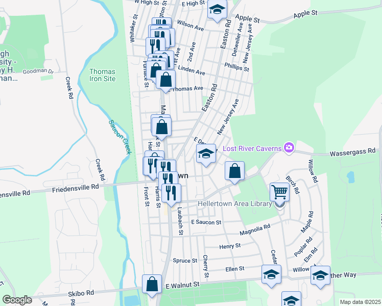 map of restaurants, bars, coffee shops, grocery stores, and more near 820 Detweiler Avenue in Hellertown