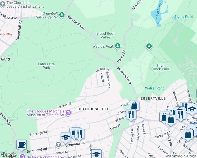 map of restaurants, bars, coffee shops, grocery stores, and more near 41 Kent Street in Staten Island