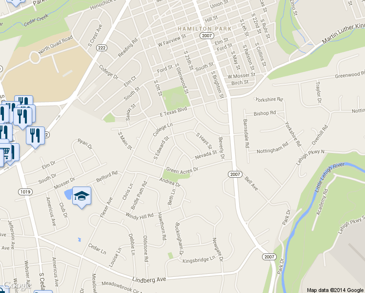 map of restaurants, bars, coffee shops, grocery stores, and more near 827 S Ott St in Allentown