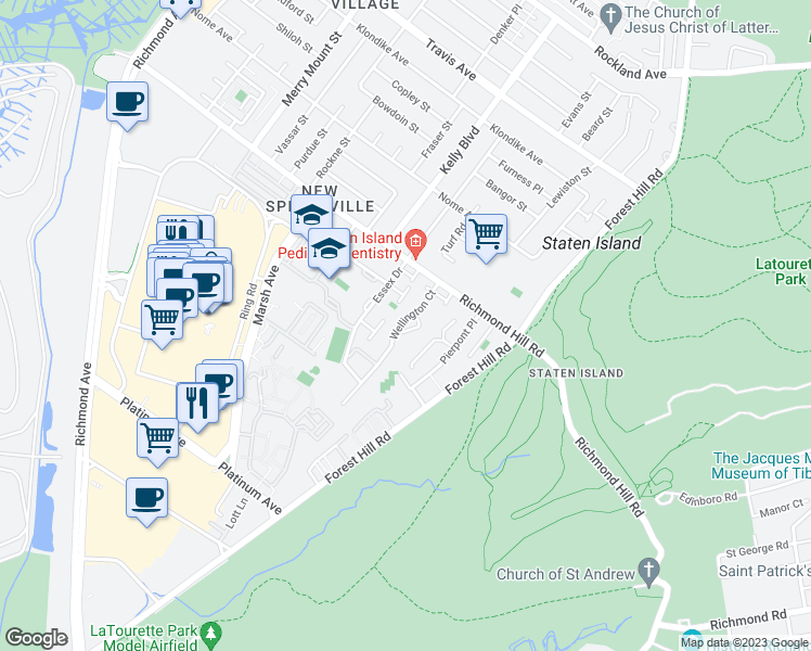 map of restaurants, bars, coffee shops, grocery stores, and more near 32 Galvaston Loop in Staten Island