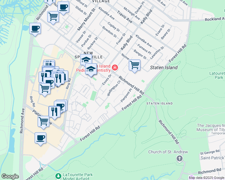 map of restaurants, bars, coffee shops, grocery stores, and more near 32 Galvaston Loop in Staten Island