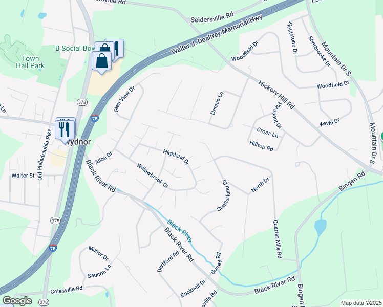 map of restaurants, bars, coffee shops, grocery stores, and more near 1533 Dixon Court in Bethlehem