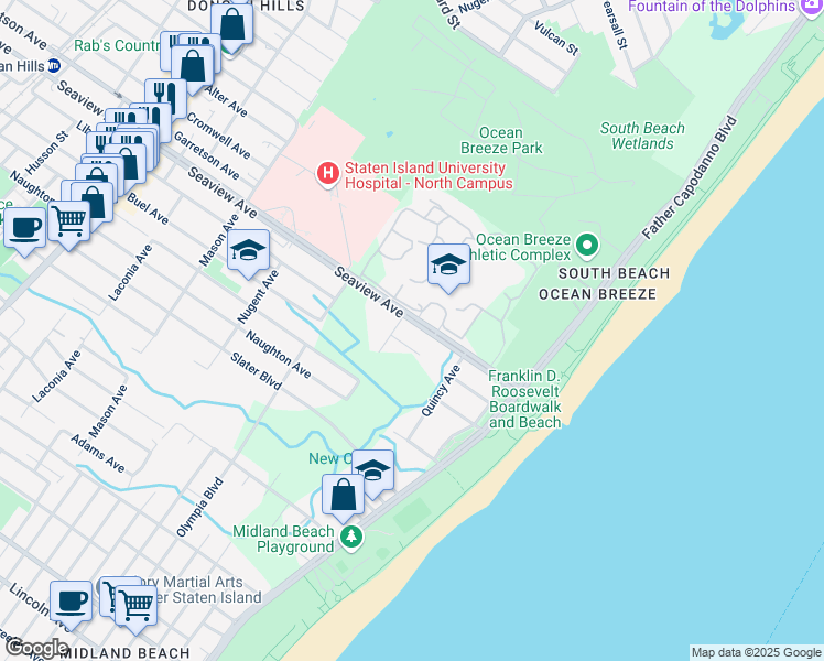 map of restaurants, bars, coffee shops, grocery stores, and more near 640 Seaview Avenue in Staten Island