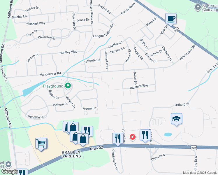 map of restaurants, bars, coffee shops, grocery stores, and more near 27 Hidden Pond Court in Raritan