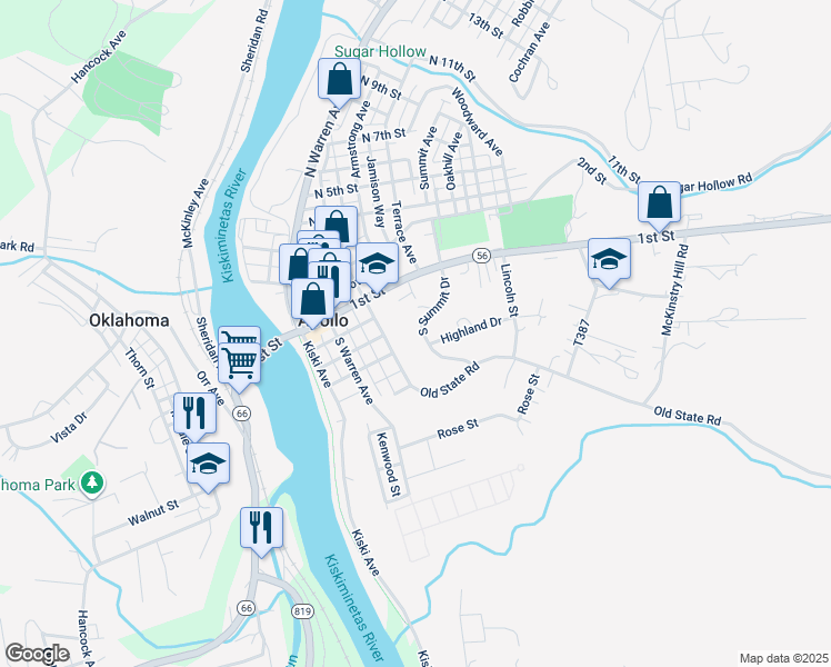 map of restaurants, bars, coffee shops, grocery stores, and more near 111 South Summit Drive in Apollo