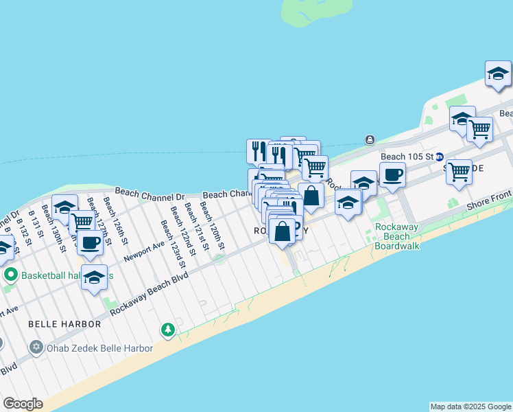 map of restaurants, bars, coffee shops, grocery stores, and more near 117-03 Newport Avenue in Queens