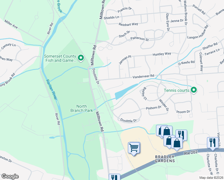 map of restaurants, bars, coffee shops, grocery stores, and more near 704 Brokaw Court in Bridgewater Township